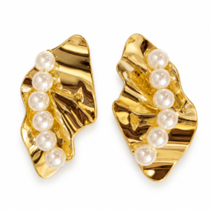Pair of gold-plated organic-shaped pearl statement earrings