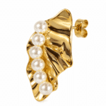 Side view of a single gold and pearl earring