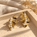 Pair of gold-plated organic-shaped pearl statement earrings