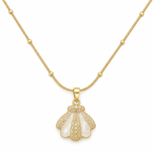 Lumina shell mother of pearl gold plated necklace with bead chain