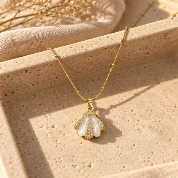Lumina shell mother of pearl gold plated necklace with bead chain