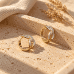Twisted Crystal Pavé Hoops styled on a display