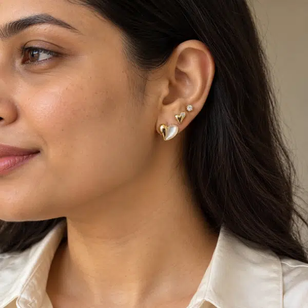Mini Heart Stud Set worn by a model