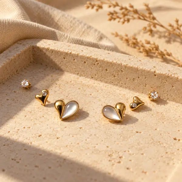Mini Heart Stud Set styled on a display