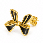A single black enamel bow gold plated earring showcasing craftsmanship