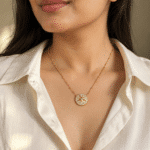 Woman wearing North Star Compass Necklace