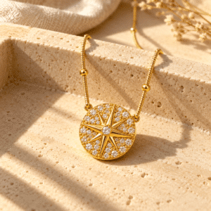 North Star Compass Necklace on white background