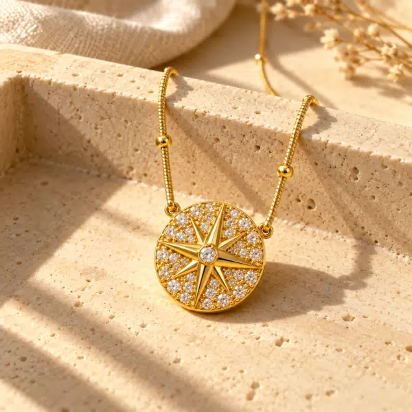 North Star Compass Necklace on white background