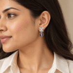 Papillon Crystal Drop Earrings worn by a model