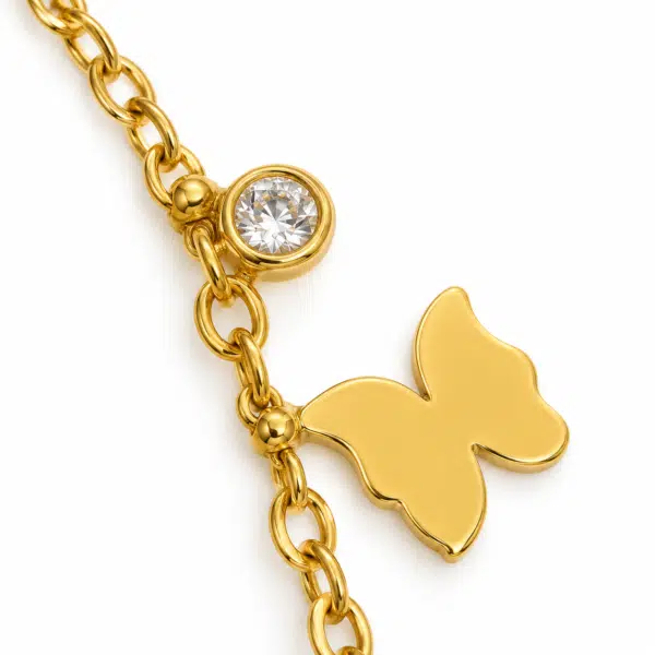 Macro detail of jeweled butterfly charm