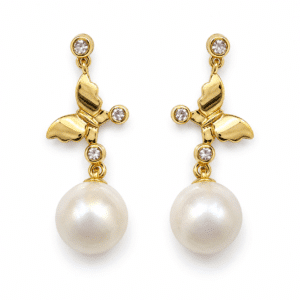 Papillon Pearl Gold Drop Earrings