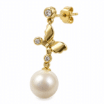 Close-up of the Papillon Pearl Gold Drop Earrings