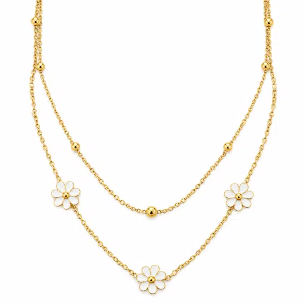 petal bloom layered gold necklace feat Layered gold necklace featuring white floral petals