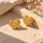 Quilted Heart Studs styled on a display