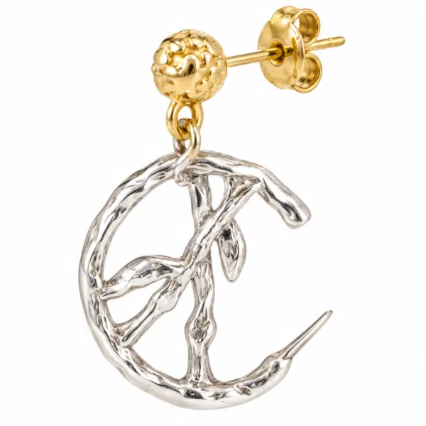 Close-up of the Branch Circle Silver-Tone Drop Earrings