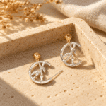 Branch Circle Silver-Tone Drop Earrings styled on a display