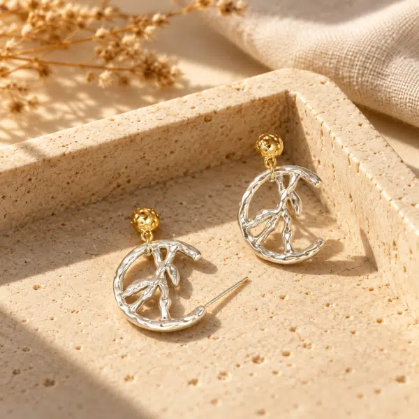 Branch Circle Silver-Tone Drop Earrings styled on a display