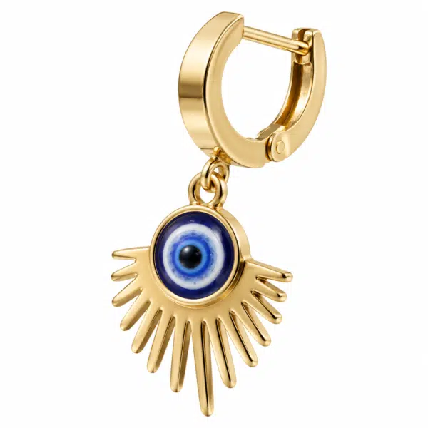 Close-up of the Solar Evil Eye Drop Hoops