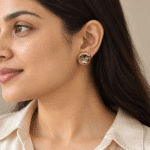 Solaris Gold Studs worn by a model