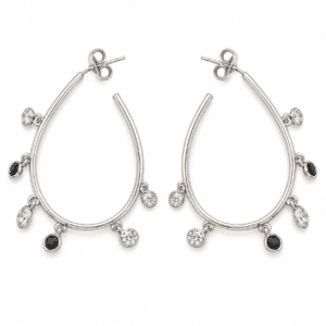 Elegant pair of silver tone drop-style crystal hoop earrings