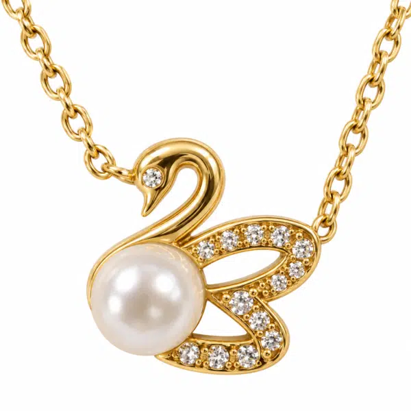 Close-up of the Swan Lake Gold Pearl Necklace