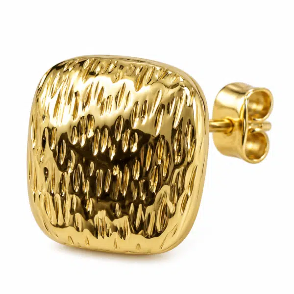 Close-up of the Textured Gold Stud Earrings