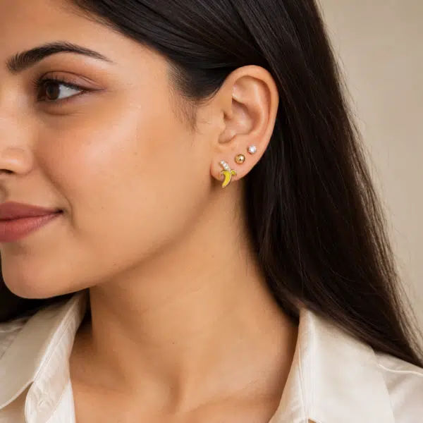 Trio Banana Stud Set worn by a model