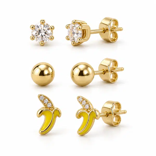 Close-up of the Trio Banana Stud Set