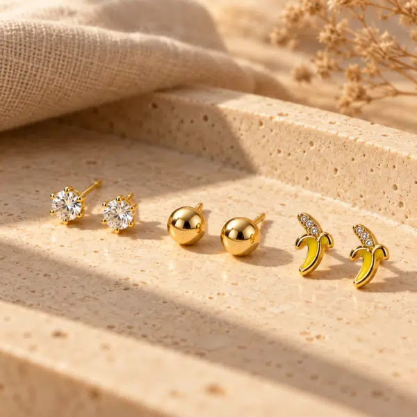 Trio Banana Stud Set styled on a display